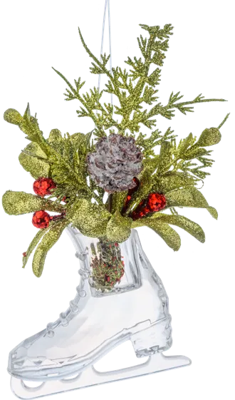 Acrylic Crystal Ice Skate Ornament with Mistletoe