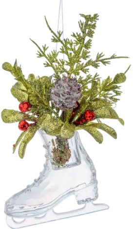 Acrylic Crystal Ice Skate Ornament with Mistletoe