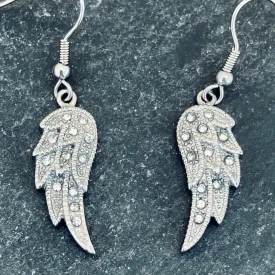 Angel Wings Mini Earrings - White Bling - French Wire - SK2235E