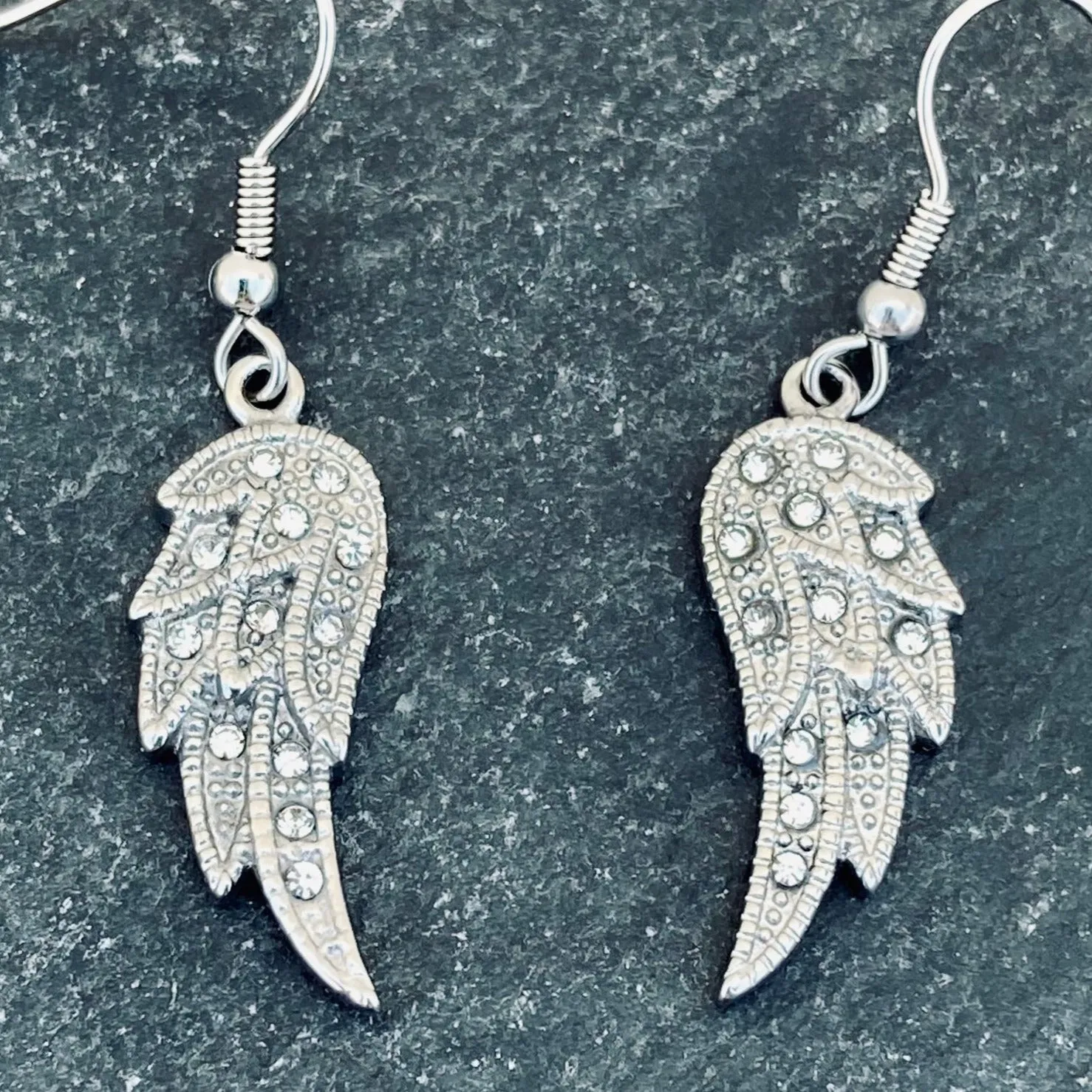 Angel Wings Mini Earrings - White Bling - French Wire - SK2235E