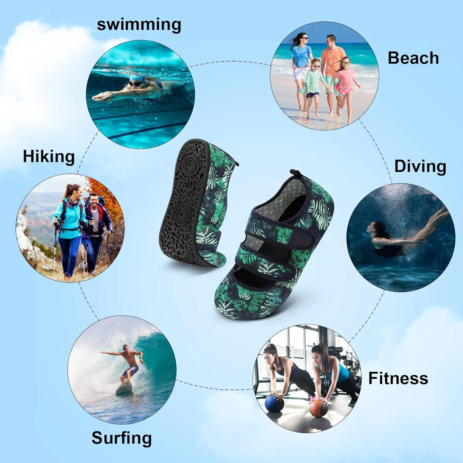 BARERUN Water Shoes Women Men Quick Dry Barefoot Beach Walking Kayaking Surfing Yoga Shoes Adjustable Wide Minimalist Sandals Slippers Indoor/Outdoor