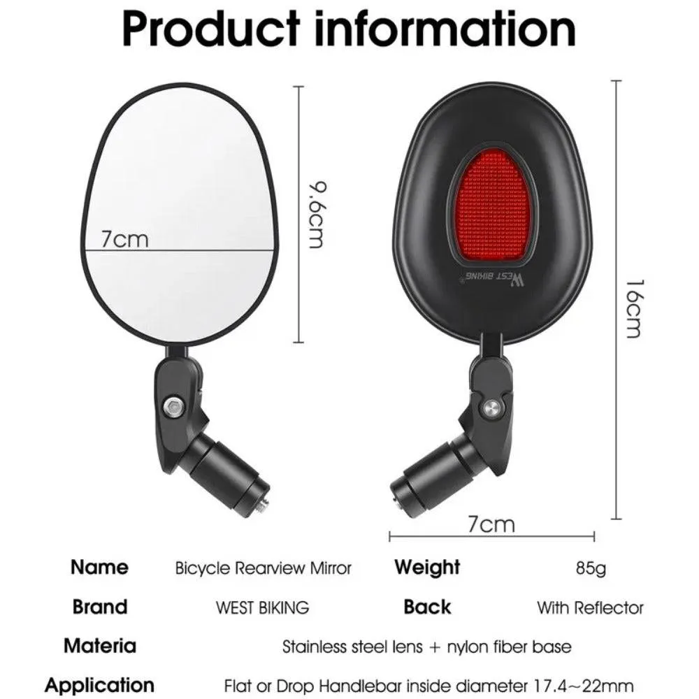 Bike Rearview Mirror MTB Road Bicycle Handlebar Mirror Wide Angle 360 Rotation Adjustable Cycling Rear View Mirror