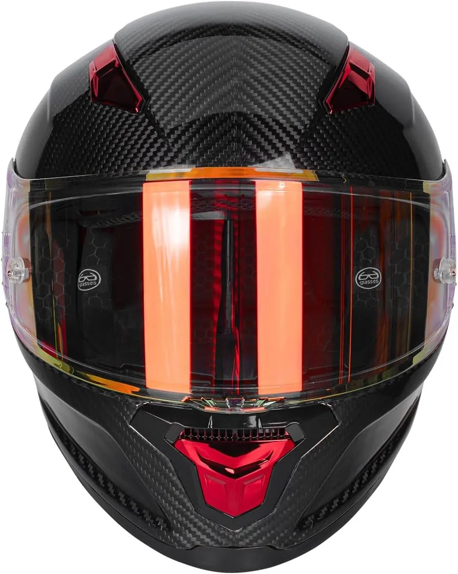 Carbon Fiber Full Face Motorcycle Helmets with Spoiler Sport Touring Street Motorcycle Helmet - Bluetooth Ready Speaker Pockets