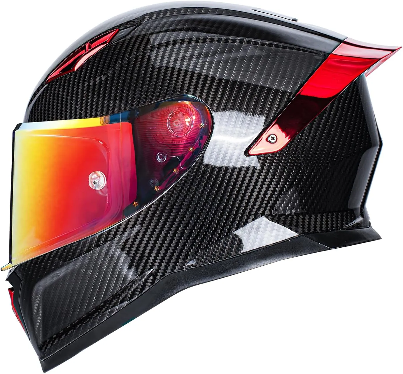Carbon Fiber Full Face Motorcycle Helmets with Spoiler Sport Touring Street Motorcycle Helmet - Bluetooth Ready Speaker Pockets