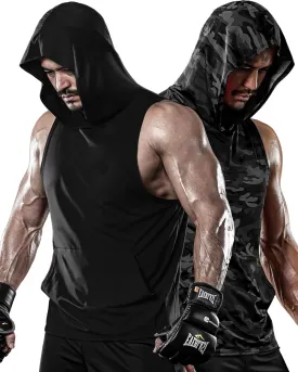DRSKIN 2 or 1 Pack Men's Hooded Tank Tops Bodybuilding Muscle Cut Off T Shirt Sleeveless Gym Training Hoodies Workout Dry