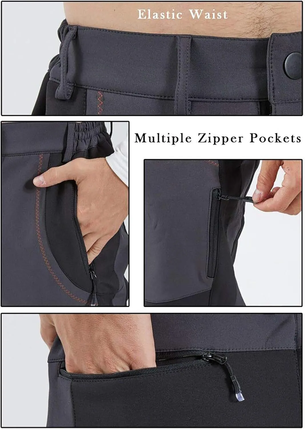 Gash Hao Men's Snow Ski Pants Waterproof Insulated Snowboard Pants Breathable Mesh Fleece Lined Zipper Bottom Ankle