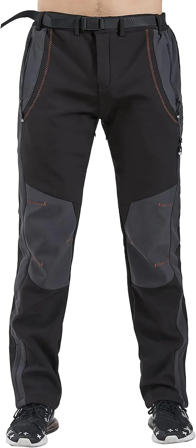 Gash Hao Men's Snow Ski Pants Waterproof Insulated Snowboard Pants Breathable Mesh Fleece Lined Zipper Bottom Ankle