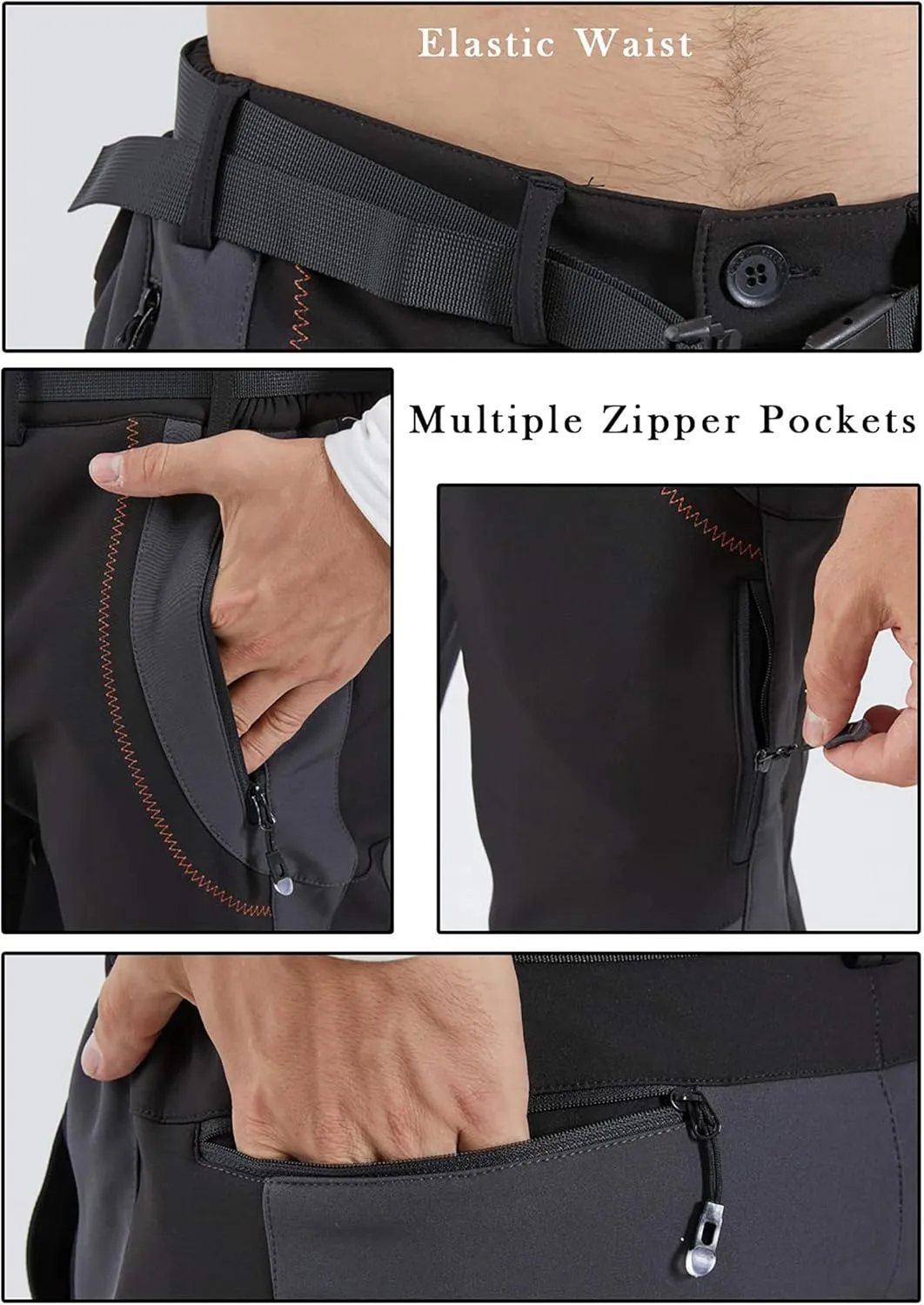 Gash Hao Men's Snow Ski Pants Waterproof Insulated Snowboard Pants Breathable Mesh Fleece Lined Zipper Bottom Ankle
