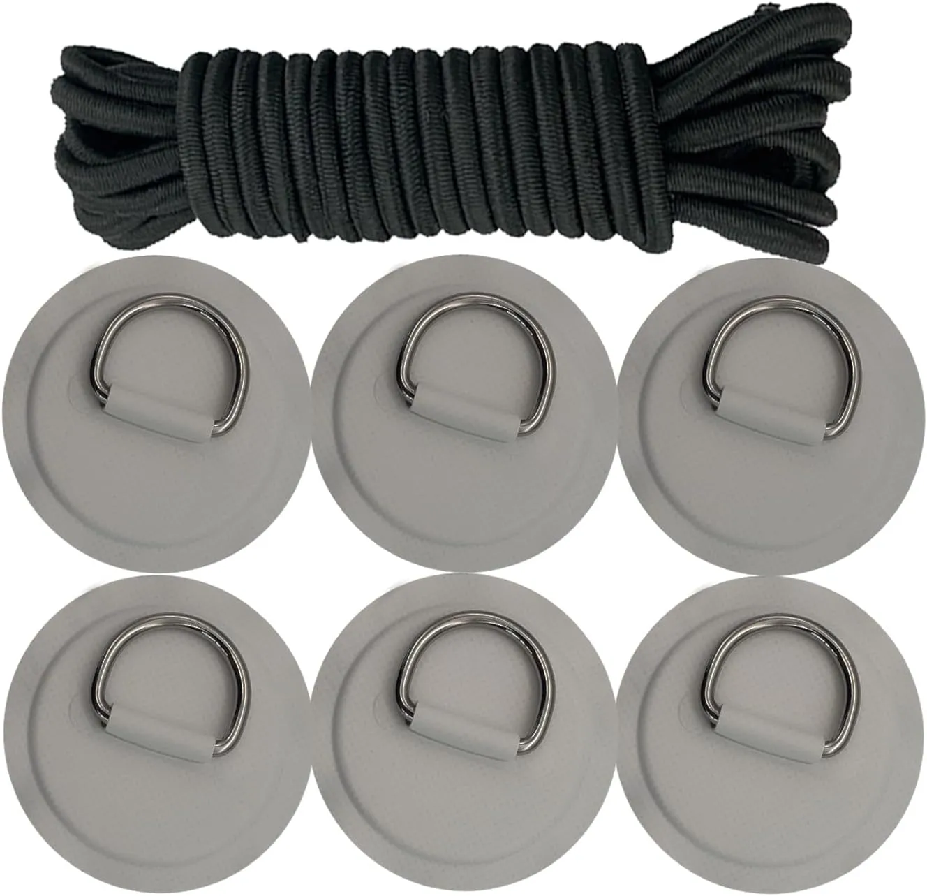 Golden Muhe 6 Pcs Stainless Steel D-Ring PVC Patch & Elastic Bungee Shock Cord for Sup Kayak Paddleboard Inflatable Boat