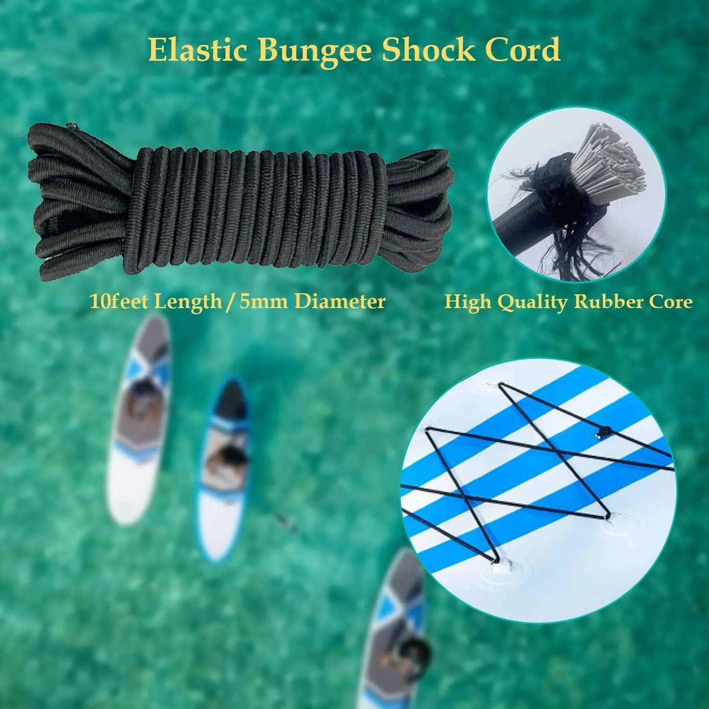 Golden Muhe 6 Pcs Stainless Steel D-Ring PVC Patch & Elastic Bungee Shock Cord for Sup Kayak Paddleboard Inflatable Boat