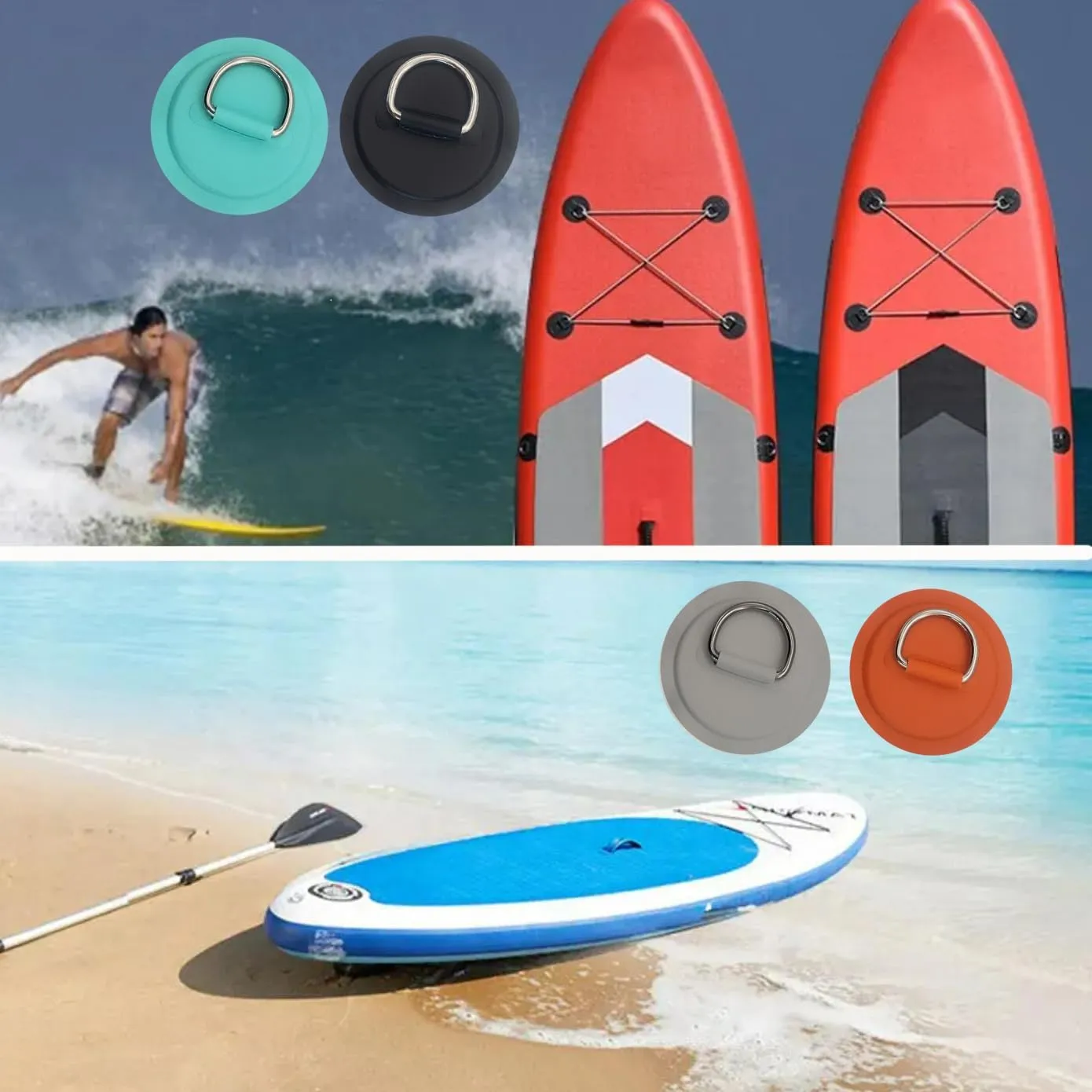 Golden Muhe 6 Pcs Stainless Steel D-Ring PVC Patch & Elastic Bungee Shock Cord for Sup Kayak Paddleboard Inflatable Boat