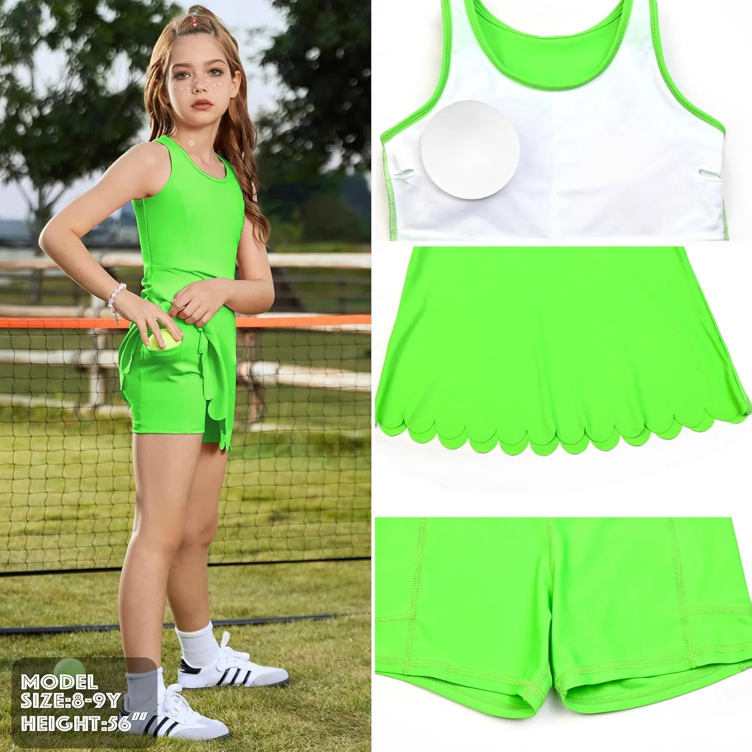 Jxstar Girls Tennis Dress Sleeveless Golf Outfit High Waist Workout Athletic Skorts Sets with Shorts Pockets