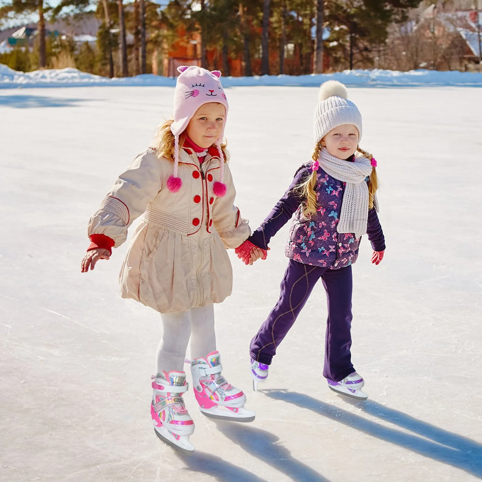 Nattork Adjustable Ice Skates for Kids - Purple Rainbow