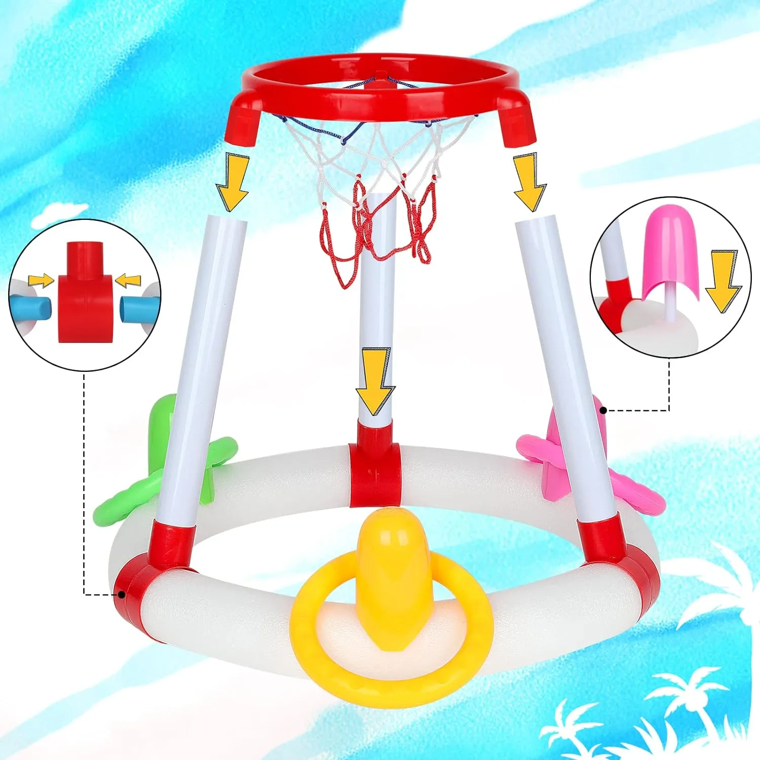 (NET) Swimming Pool Toy for Adults Children Summer Pool Basketball Hoop Toy