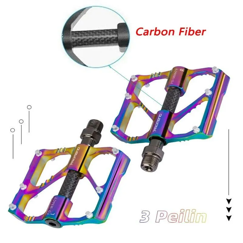 PROMEND new MTB/Road Bicycle Colorful Carbon Fiber Pedal Anti-slip Ultralight Mountain Bike Big Foot Pedals 3 Bearings Pedal Vtt
