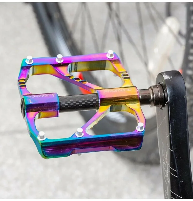 PROMEND new MTB/Road Bicycle Colorful Carbon Fiber Pedal Anti-slip Ultralight Mountain Bike Big Foot Pedals 3 Bearings Pedal Vtt