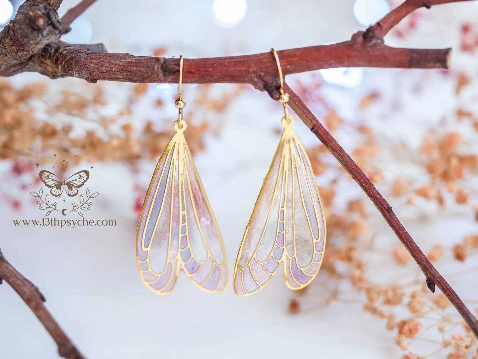 Stained glass inspired white dragonfly wing earrings