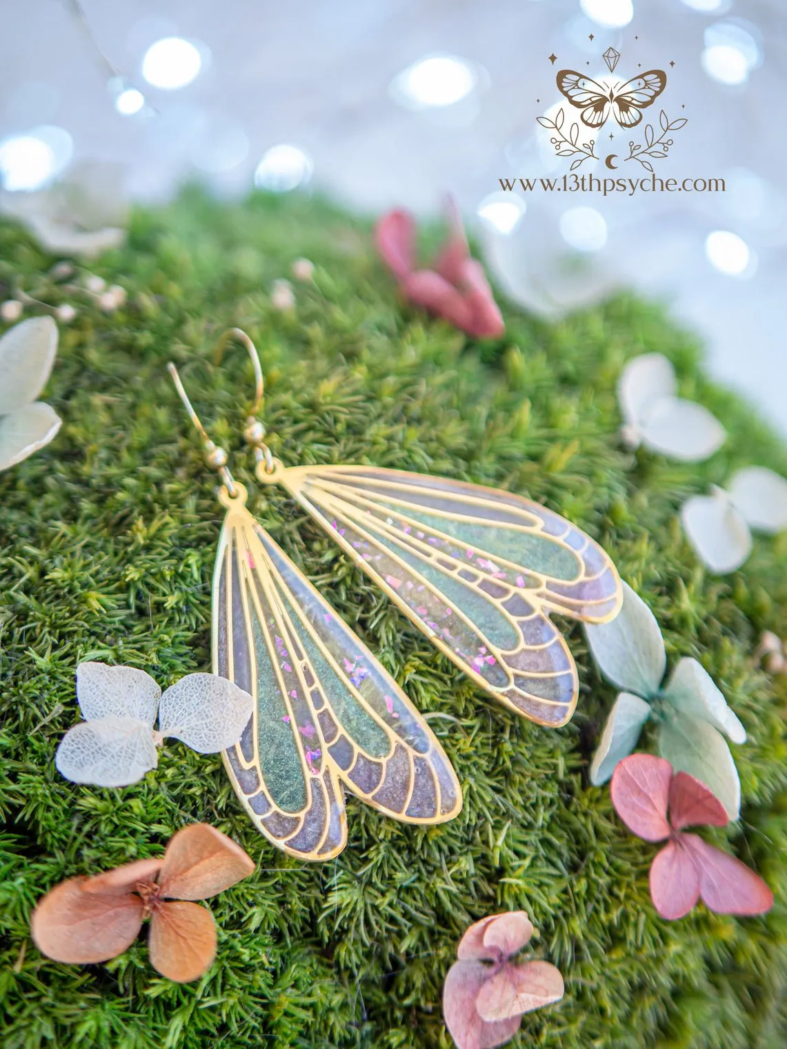 Stained glass inspired white dragonfly wing earrings