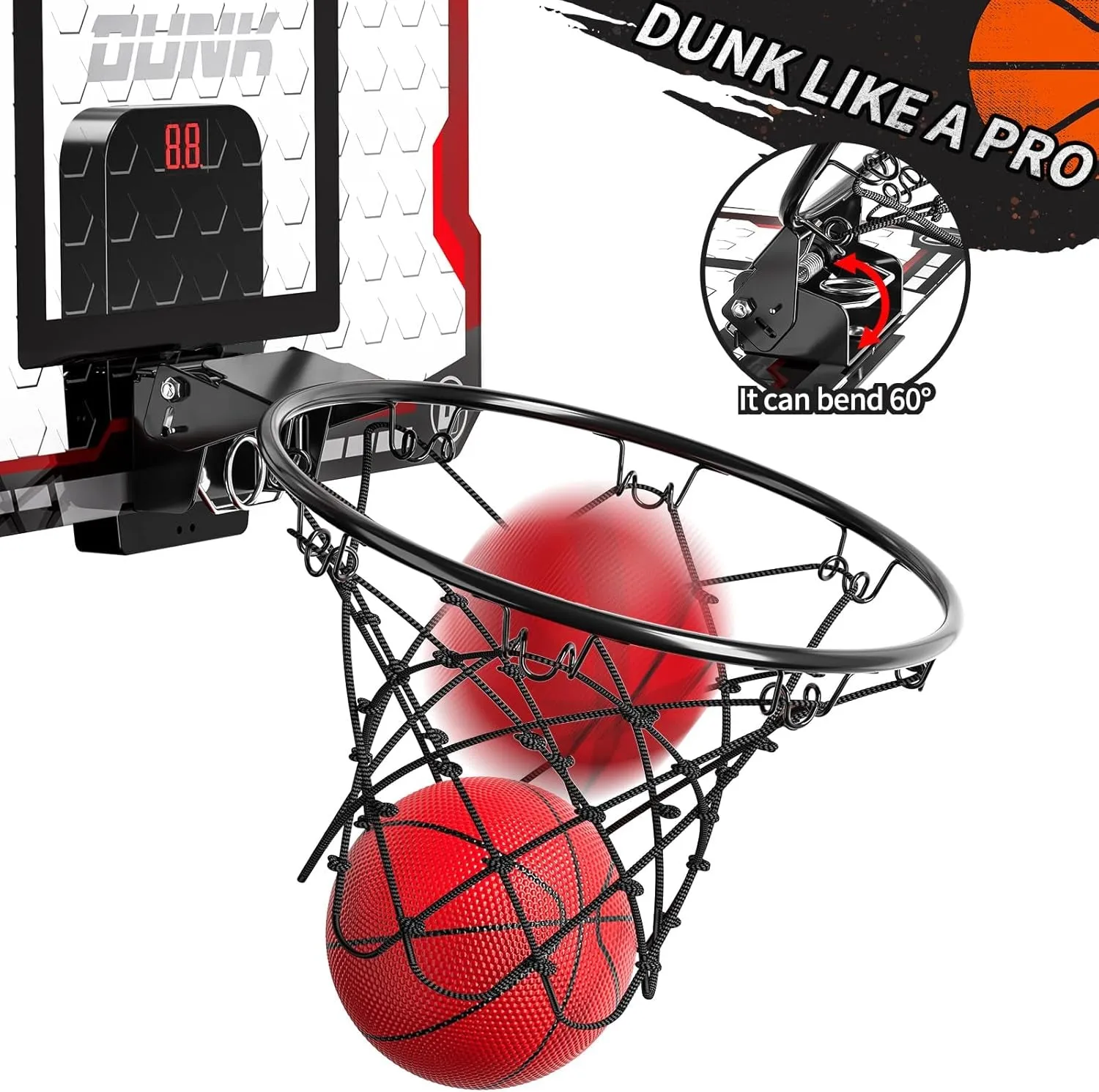 TEMI Indoor Basketball Hoop for Kids, Door Room Basketball Hoop,Mini Basketball Hoop with 4 Balls, Basketball Toys for 3 4 5 6 7 8 9 10 11 12 Year Old Boys