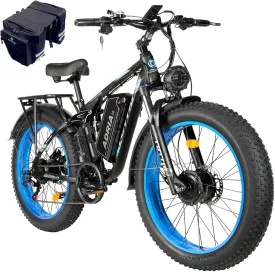 TUTTIO Electric-Bike for Adults-Men, Dual-Motor-Ebike 40-46MPH-Hunting-Ebike, 52V 30AH Long Range Dirtbike, 26" Fat-Tire-Electric-Bicycle, Full Suspension Mountain Bike for Off-Road Snow Sand