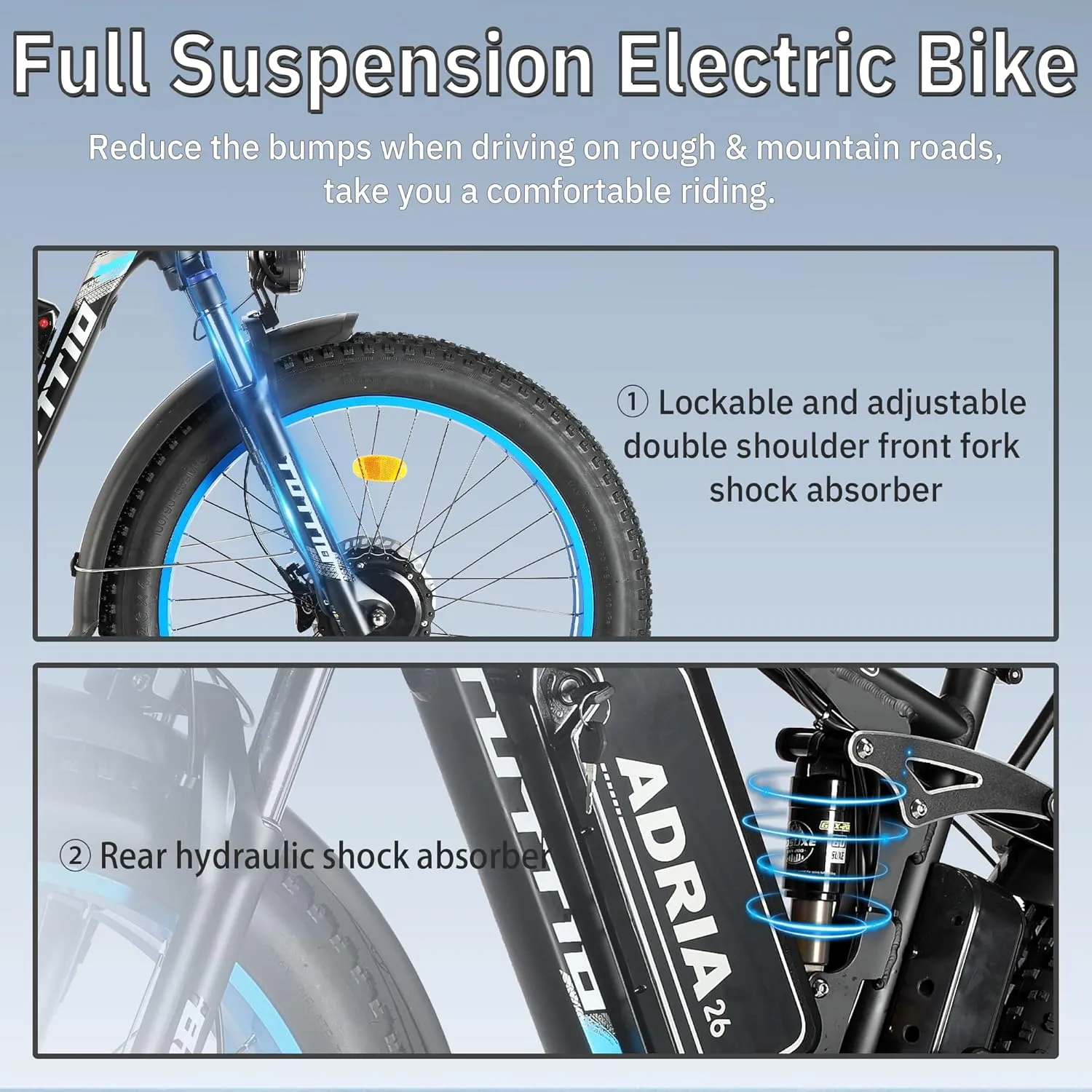 TUTTIO Electric-Bike for Adults-Men, Dual-Motor-Ebike 40-46MPH-Hunting-Ebike, 52V 30AH Long Range Dirtbike, 26" Fat-Tire-Electric-Bicycle, Full Suspension Mountain Bike for Off-Road Snow Sand