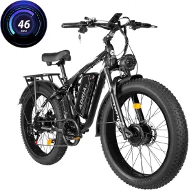 TUTTIO Electric-Bike for Adults-Men, Dual-Motor-Ebike 40-46MPH-Hunting-Ebike, 52V 30AH Long Range Dirtbike, 26" Fat-Tire-Electric-Bicycle, Full Suspension Mountain Bike for Off-Road Snow Sand
