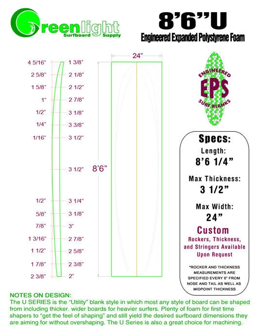 [U SERIES] EPS Foam Surfboard Blanks : "Utility" Blanks for Higher Volume Shapes