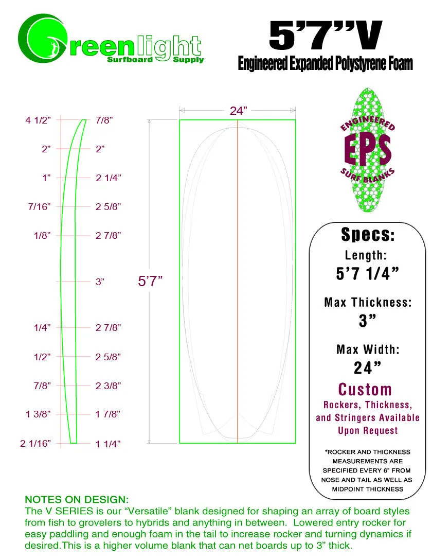[V SERIES] EPS Foam Surfboard Blanks : "Versatile" Blanks for Shaping Fish, Grovelers & Hybrids